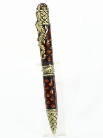 Dragon rollerball pen with antique brass trim