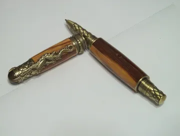 Dragon rollerball in marble wood with antique brass dragon clip