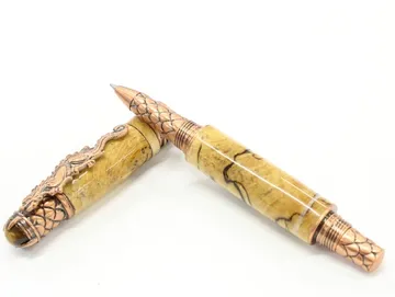 Dragon rollerball in spalted maple with antique copper dragon clip